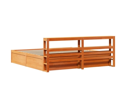 Estructura cama con cabecero madera pino marrón cera 200x200 cm