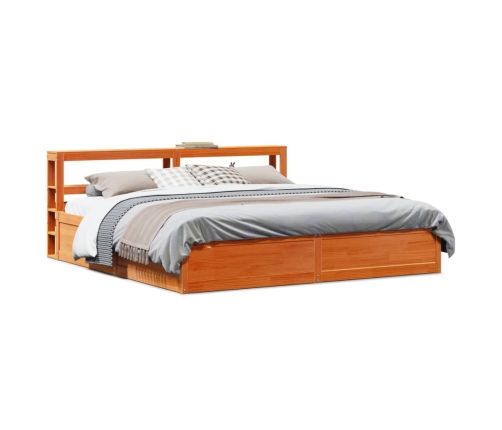 Estructura cama con cabecero madera pino marrón cera 200x200 cm