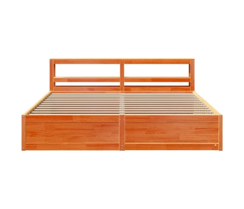 Estructura cama con cabecero madera pino marrón cera 180x200 cm