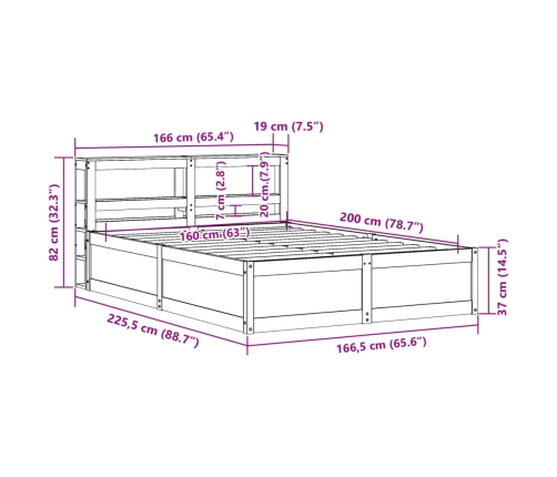 Estructura de cama con cabecero madera maciza pino 160x200 cm