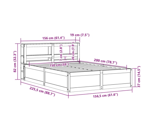 Estructura de cama con cabecero madera de pino blanco 150x200cm