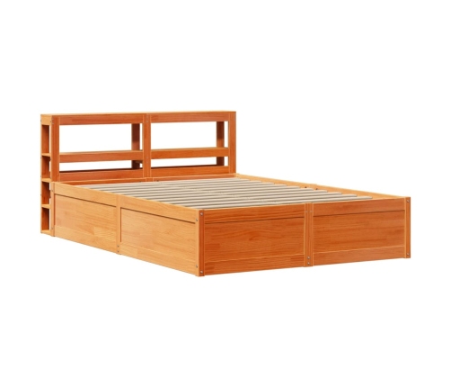 Estructura cama con cabecero madera pino marrón cera 150x200 cm