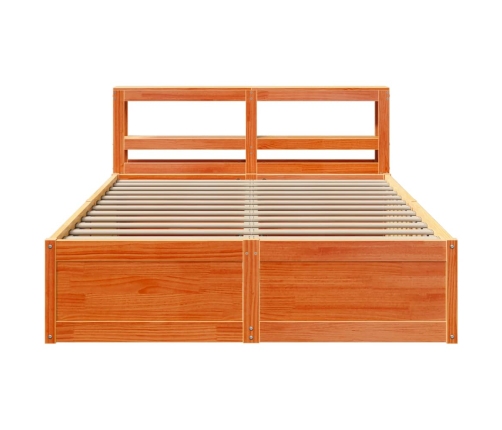 Estructura cama con cabecero madera pino marrón cera 150x200 cm