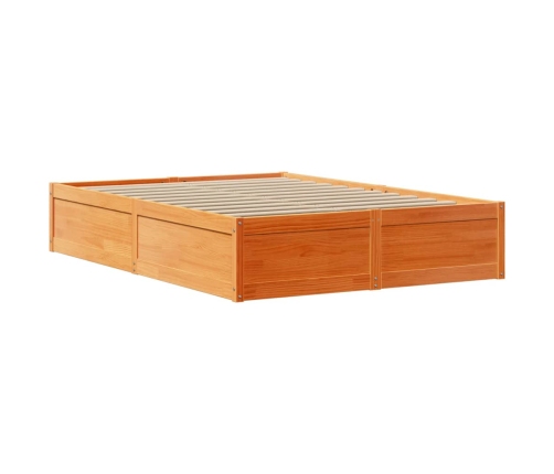 Estructura cama con cabecero madera pino marrón cera 150x200 cm