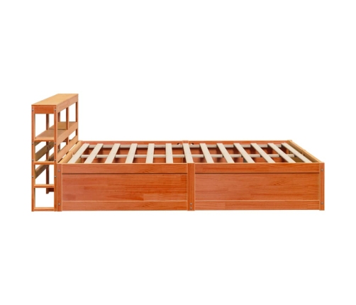 Estructura cama con cabecero madera pino marrón cera 150x200 cm