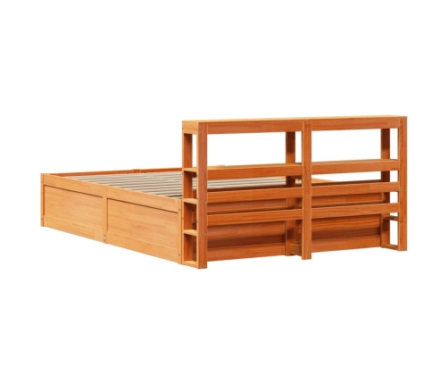 Estructura cama con cabecero madera pino marrón cera 150x200 cm