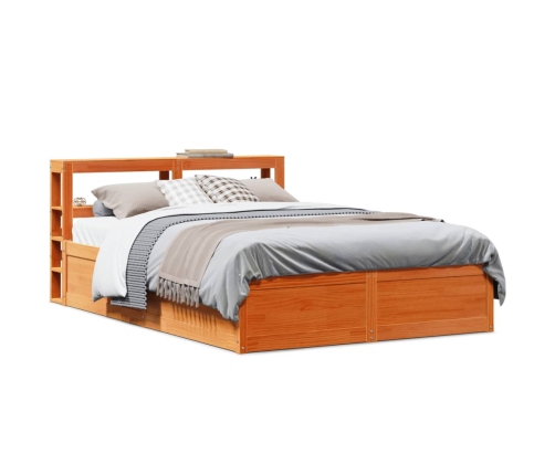 Estructura cama con cabecero madera pino marrón cera 150x200 cm