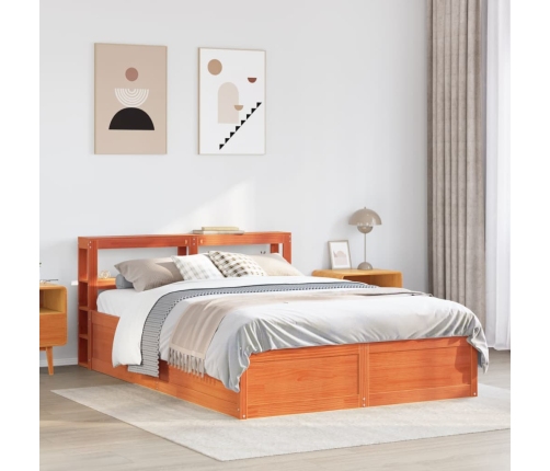 Estructura cama con cabecero madera pino marrón cera 140x200 cm