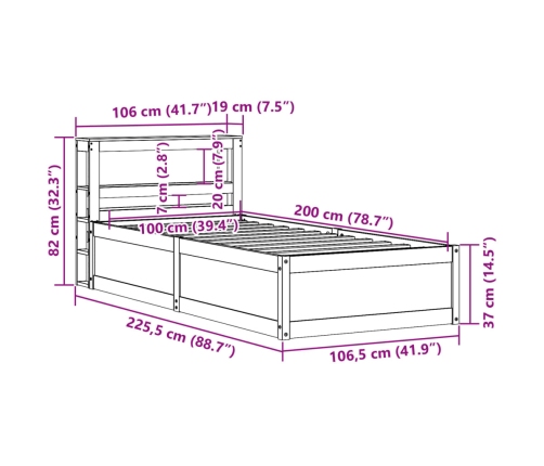 Estructura de cama con cabecero madera maciza pino 100x200 cm