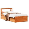 Estructura cama con cabecero madera pino marrón cera 100x200 cm