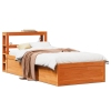 Estructura cama con cabecero madera pino marrón cera 90x200 cm