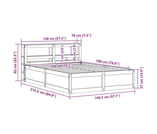 Estructura de cama con cabecero madera pino blanco 140x190 cm