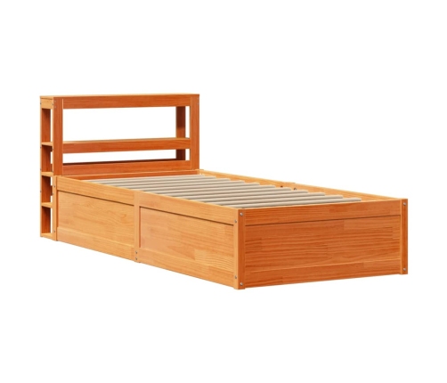 Estructura cama con cabecero madera pino marrón cera 90x190 cm