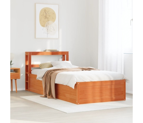 Estructura cama con cabecero madera pino marrón cera 90x190 cm