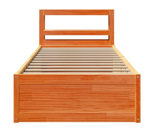 Estructura cama con cabecero madera pino marrón cera 90x190 cm