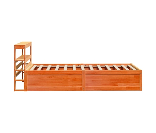 Estructura cama con cabecero madera pino marrón cera 90x190 cm