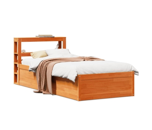 Estructura cama con cabecero madera pino marrón cera 90x190 cm