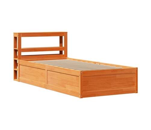 Estructura cama con cabecero madera pino marrón cera 75x190 cm