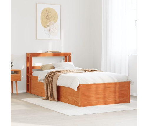 Estructura cama con cabecero madera pino marrón cera 75x190 cm