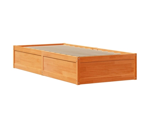 Estructura cama con cabecero madera pino marrón cera 75x190 cm