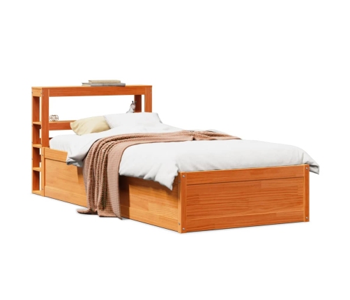 Estructura cama con cabecero madera pino marrón cera 75x190 cm