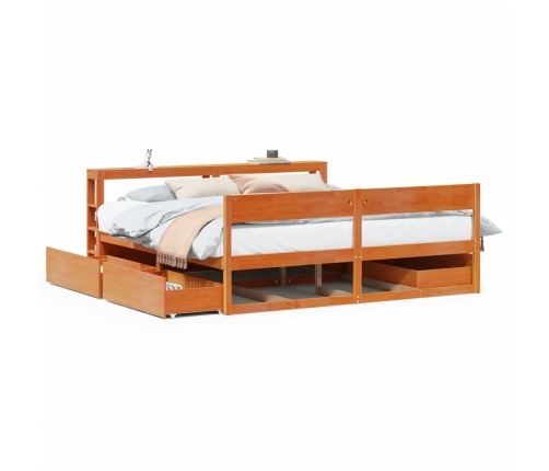 Cama sin colchón madera maciza de pino marrón cera 200x200 cm