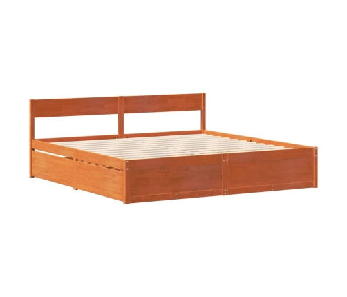 Cama sin colchón madera maciza de pino marrón cera 200x200 cm