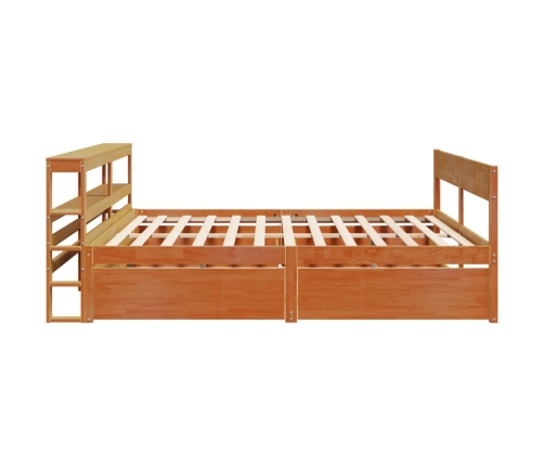 Cama sin colchón madera maciza de pino marrón cera 200x200 cm