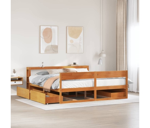 Cama sin colchón madera maciza de pino marrón cera 200x200 cm