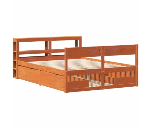 Cama sin colchón madera maciza de pino marrón cera 160x200 cm