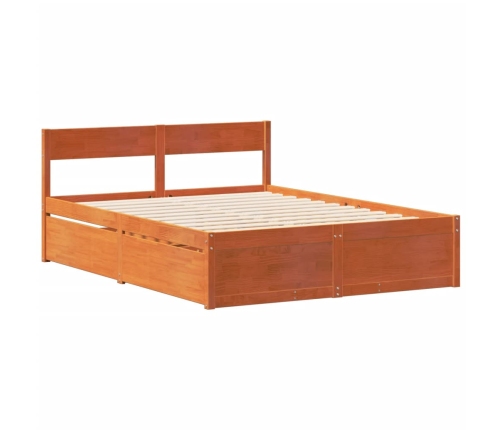 Cama sin colchón madera maciza de pino marrón cera 160x200 cm