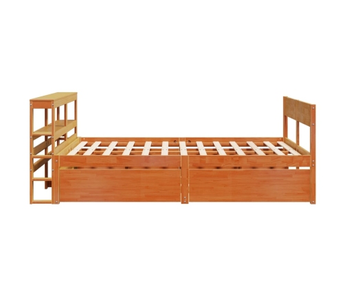 Cama sin colchón madera maciza de pino marrón cera 160x200 cm