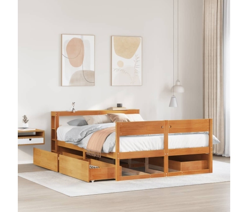 Cama sin colchón madera maciza de pino marrón cera 160x200 cm