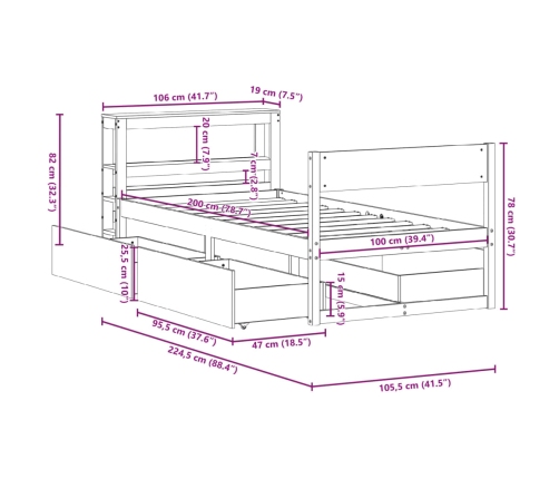 Estructura cama sin colchón madera maciza pino blanca 100x200cm