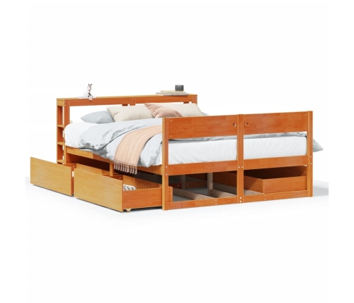 Cama sin colchón madera maciza de pino marrón cera 140x190 cm