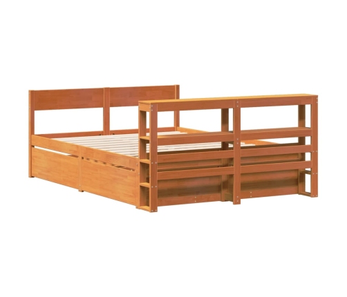 Cama sin colchón madera maciza de pino marrón cera 140x190 cm