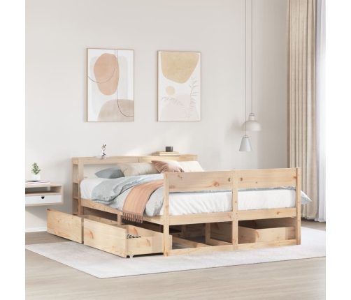 Estructura de cama sin colchón madera maciza de pino 135x190 cm