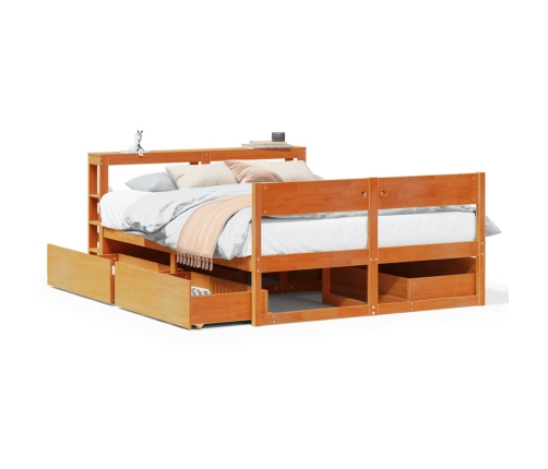 Estructura de cama sin colchón madera maciza marrón 135x190 cm