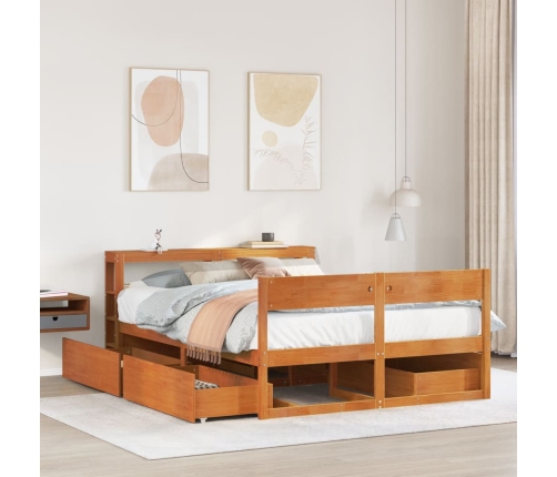 Estructura de cama sin colchón madera maciza marrón 135x190 cm