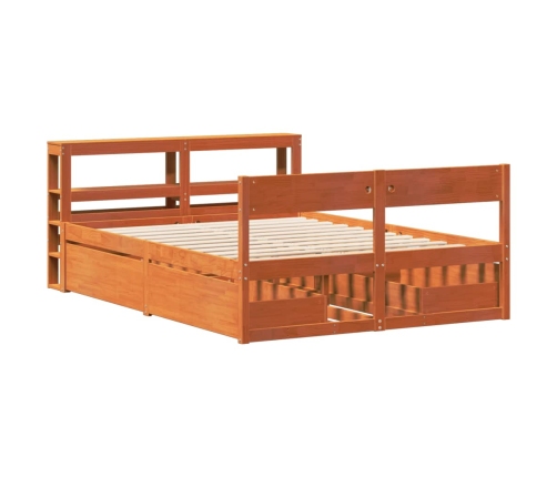 Estructura de cama sin colchón madera maciza marrón 135x190 cm