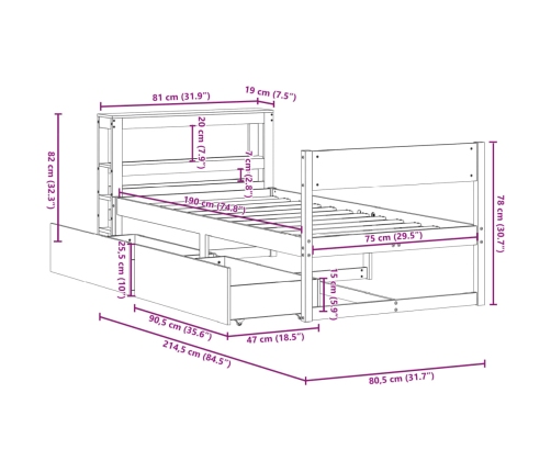 Estructura de cama sin colchón madera maciza blanca 75x190 cm