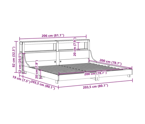 Estructura de cama sin colchón madera maciza de pino 200x200 cm