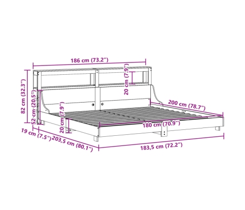 Estructura de cama sin colchón madera maciza de pino 180x200 cm