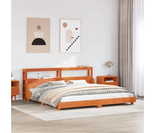 Cama sin colchón madera maciza de pino marrón cera 180x200 cm