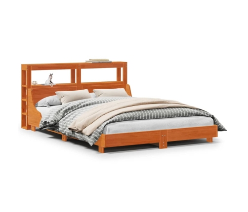 Cama sin colchón madera maciza de pino marrón cera 140x200 cm