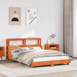 Cama sin colchón madera maciza de pino marrón cera 140x200 cm