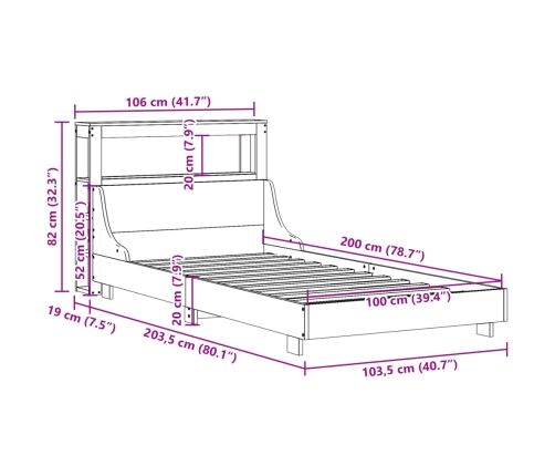 Estructura de cama sin colchón madera maciza de pino 100x200 cm