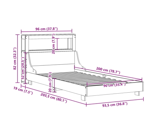 Estructura de cama sin colchón madera maciza de pino 90x200 cm