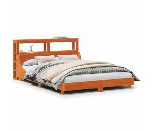 Cama sin colchón madera maciza de pino marrón cera 140x190 cm