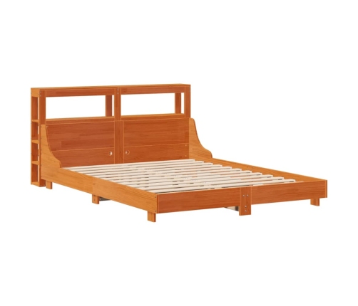 Cama sin colchón madera maciza de pino marrón cera 140x190 cm